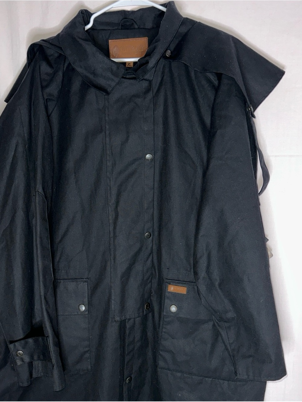Outback Trading Company Black Long Oil Skin Duster NWT